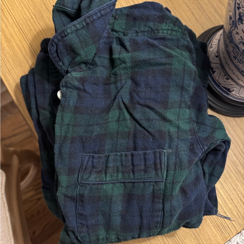 J. Crew Navy and Green Plaid Pajama Shirt and Pants Longsleeve